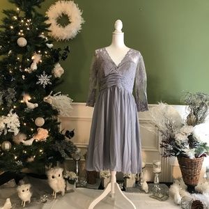 Grey Boho style dress with 1/2 length lace sleeves